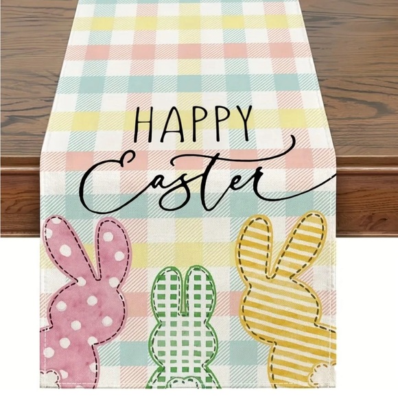 Buffalo Plaid Colorful Bunny Pattern Table Runner Happy Easter spring decor - Picture 3 of 4